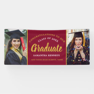 Graduation 2026 Congrats 2 Photo Burgundy And Gold Banner
