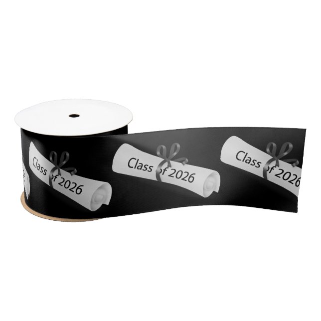 Graduation 2026 Diploma On Black Satin Ribbon (Spool)