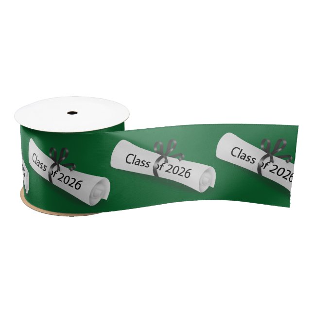Graduation 2026 Diplomas On Green Satin Ribbon (Spool)