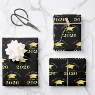Graduation 2026 Faux Gold Congrats Graduate Name Wrapping Paper Sheet