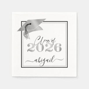 Graduation 2026 Faux Metallic Silver Year Script Napkin