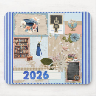 Graduation 2026 Girl in Old School, Blue Mouse Pad