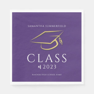 Graduation 2026 Gold Cap Purple Grad Party Paper Napkin