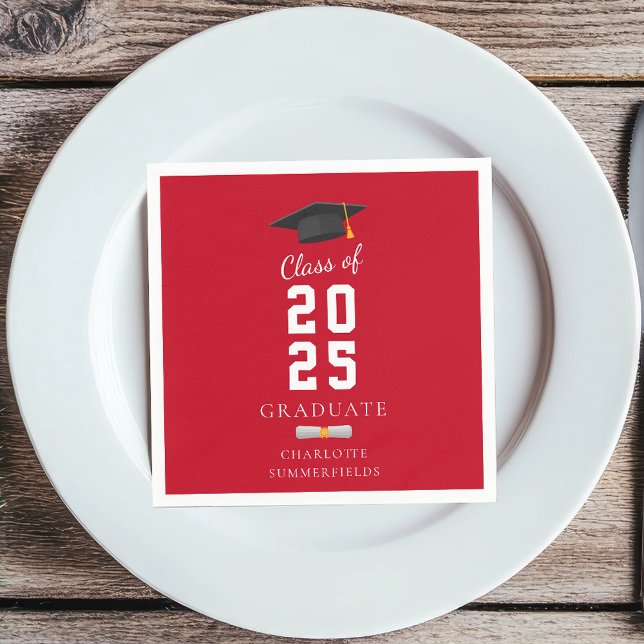 Graduation 2026 Grad Cap and Scroll Custom Paper Napkin (Graduation 2025 Elegant Party Paper Napkin)