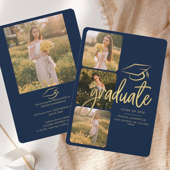 Graduation 2026 Grad Photos Script Navy Blue Announcement (Graduation 2025 Grad Photos Script Navy Blue Announcement)