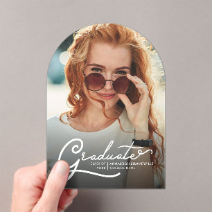 Graduation 2026 Modern Photo Script Graduate Party Acrylic Invitations