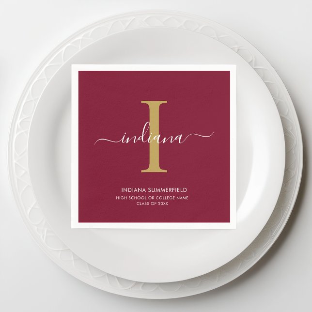 Graduation 2026 Monogram Script Burgundy Party Napkin (Monogram Script Burgundy Graduation Paper Napkin)