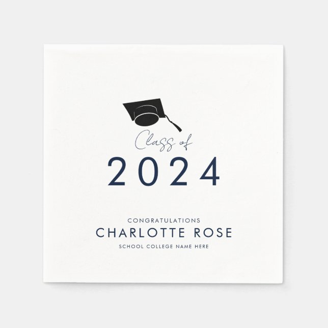 Graduation 2026 Navy Blue Script Grad Party Paper Napkin (Front)
