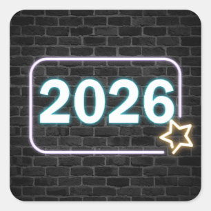 Graduation 2026 Neon Sign On Brick Square Sticker