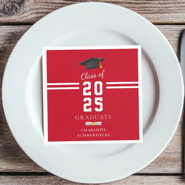Graduation 2026 Party Paper Napkin (Graduation 2025 Red White Stripes Party Paper Napkin)