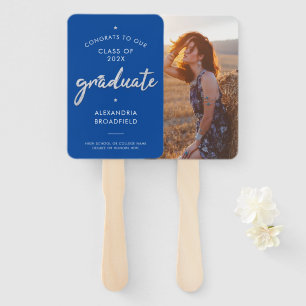 Graduation 2026 Photo Blue Script Graduate Party Hand Fan