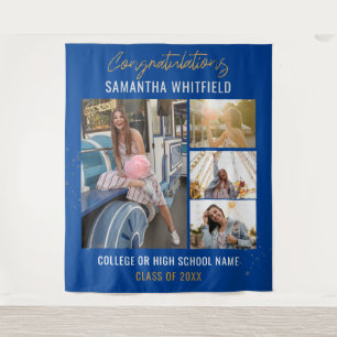 Graduation 2026 Photo Collage Blue Grad Photobooth Tapestry