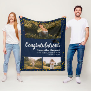 Graduation 2026 Photo Collage Grad Keepsake Fleece Blanket