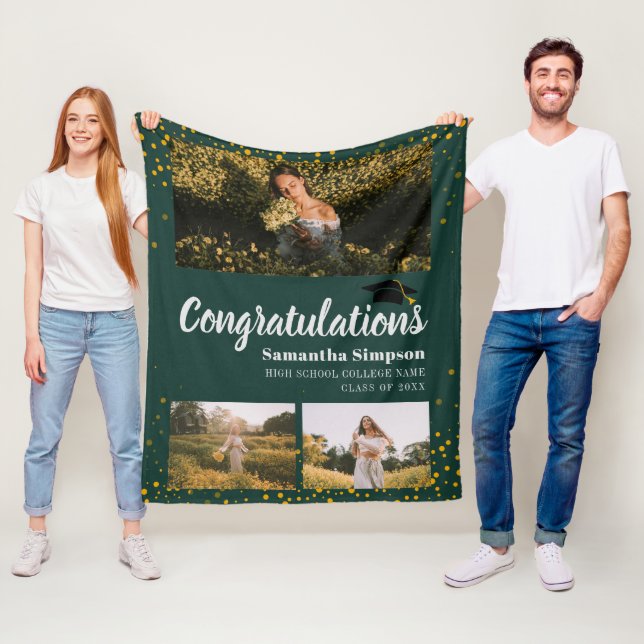 Graduation 2026 Photo Collage Green Script Fleece Blanket (In Situ)