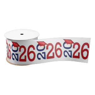 Graduation 2026 Red and Navy Blue Satin Ribbon