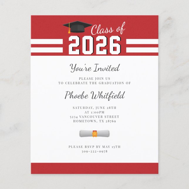 Graduation 2026 Red White Grad Party Invitation (Front)
