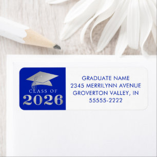 Graduation 2026 Royal Blue Faux Silver Return Address Label