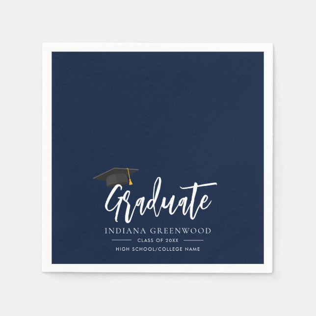 Graduation 2026 Script Navy Blue Paper Napkin (Front)