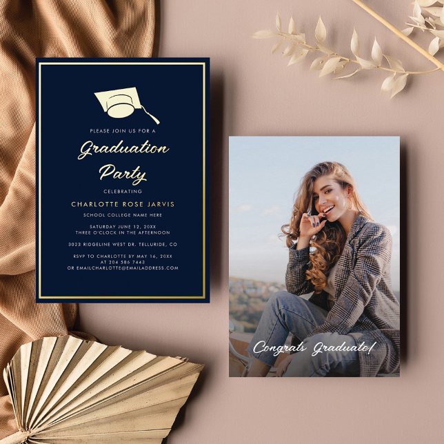 Graduation 2026 Script Navy Blue Photo Party Gold (Creator Uploaded)