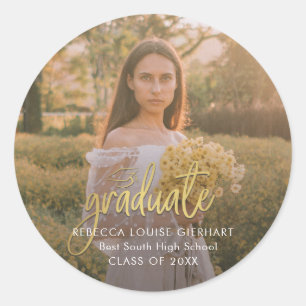 Graduation 2026 Script Photo Graduate Announcement Classic Round Sticker