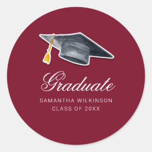 Graduation 2026 Tassel Handwritten Burgundy Classic Round Sticker