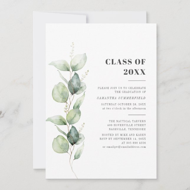 Graduation 2026 Watercolor Eucalyptus Grad Party Invitation (Front)