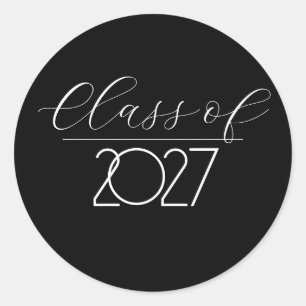 Graduation 2027 Black and White Classic Round Sticker