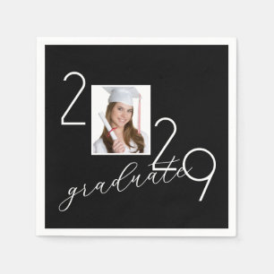 Graduation 2029 Photo on Black Napkin