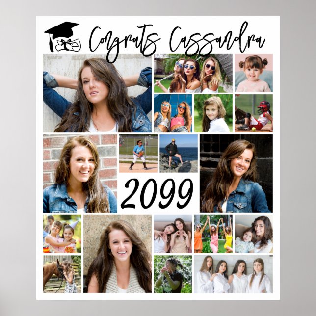 Graduation 21 Photo Collage Script Custom Colour Poster (Front)