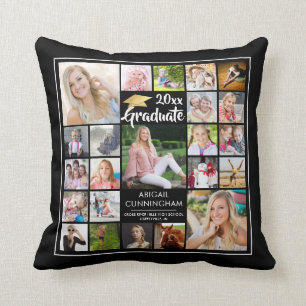 Graduation 22 Photo Collage Black Keepsake Cushion