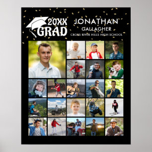 Graduation 22 Photo Collage GRAD Black White Poster