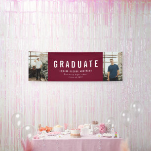 Graduation 2 photo burgundy typograph modern party banner