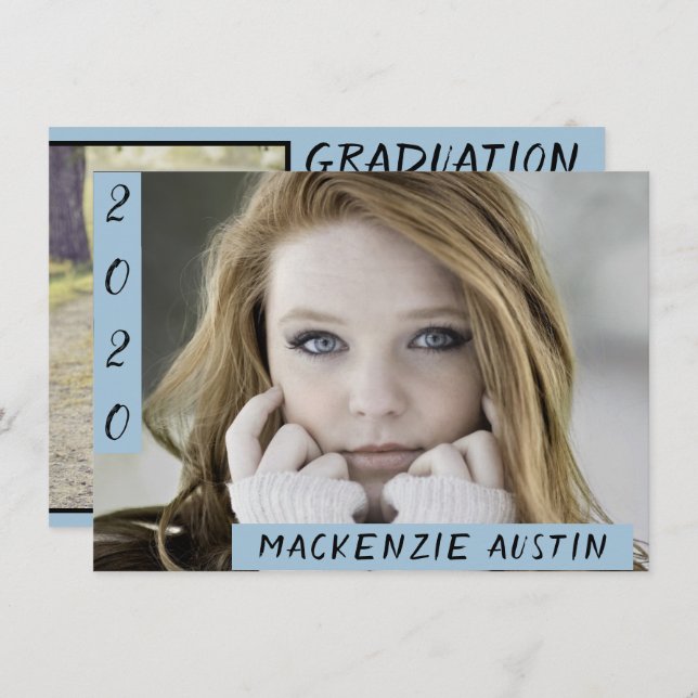 Graduation 2 Photo | Light Blue Modern Grad Party Invitation (Front/Back)