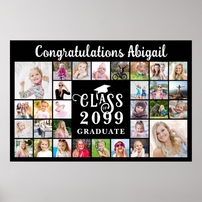 Graduation 30 Photo Collage Class Year Keepsake Poster (Front)
