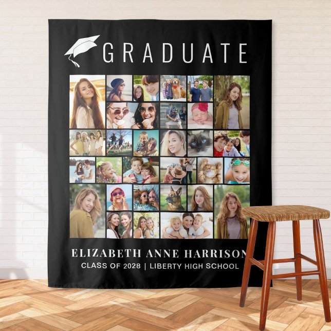 Graduation 30 Photos Black Photo Booth Backdrop Tapestry (Creator Uploaded)