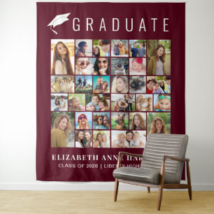 Graduation 30 Photos Burgundy Photo Booth Backdrop Tapestry