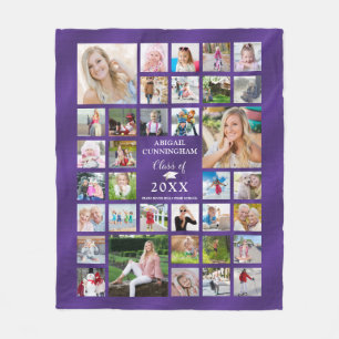 Graduation 35 Photo Collage 2 Tone Textured Purple Fleece Blanket
