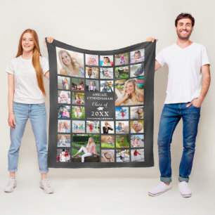 Graduation 35 Photo Collage Grey Shimmer Fleece Blanket