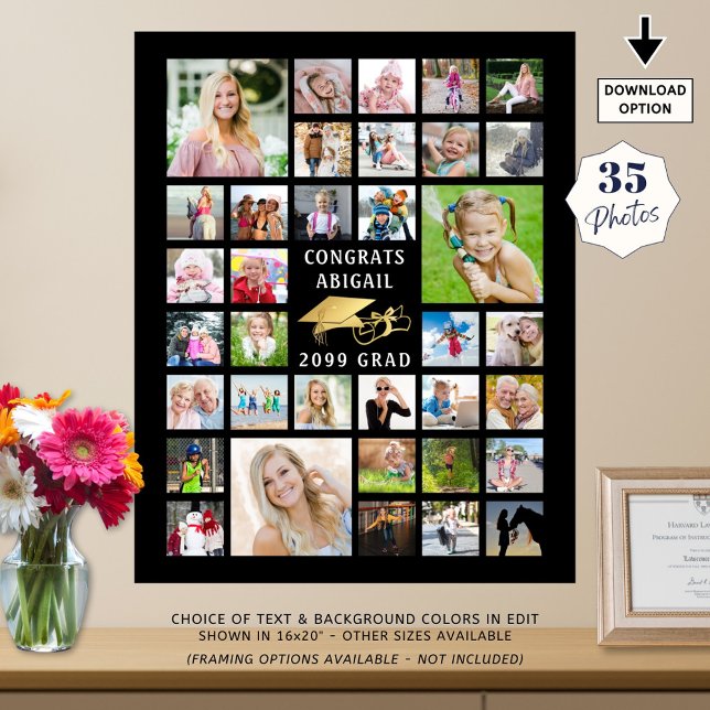 Graduation 35 Photo Collage Metallic Gold Black Poster (Creator Uploaded)
