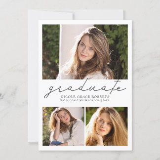 Graduation 3-Photo Collage Easy DIY Modern Script Announcement