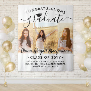 Graduation 3 Photo Collage Large Modern Backdrop Tapestry