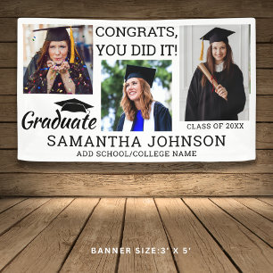 Graduation 3 Photo Congrats Grad 2025 Black White Banner