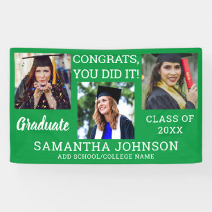 Graduation 3 Photo Congrats Graduate 2025 Green Banner