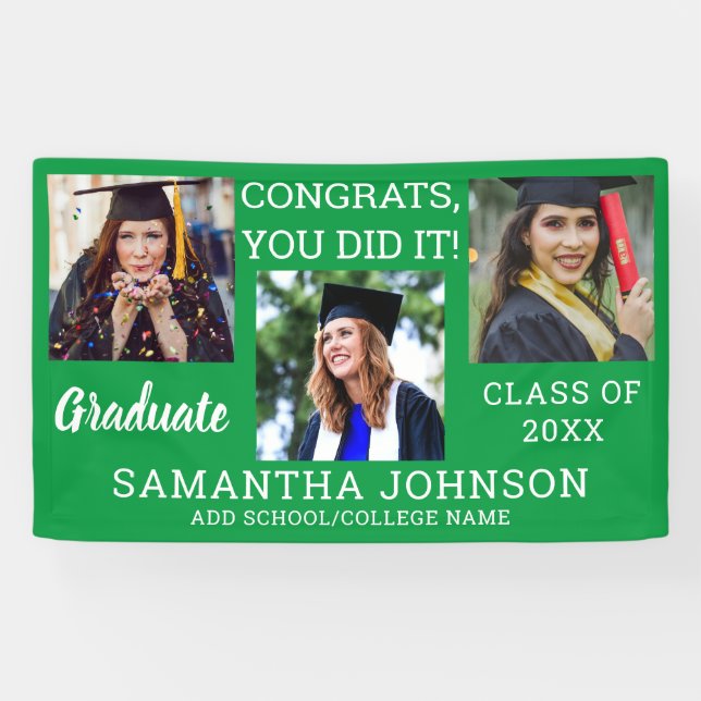 Graduation 3 Photo Congrats Graduate 2025 Green Banner (Horizontal)