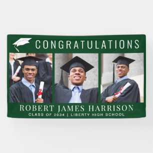 Graduation 3 Photo Congratulations Green Banner
