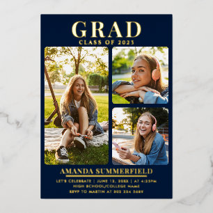 Graduation 3 Photos Navy Blue Grad Party Gold