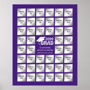 Graduation 44 Photo Collage Party Display Purple Poster