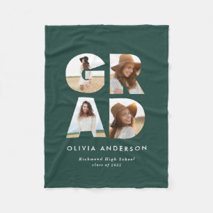 Graduation 4 photo modern personalised green faux  fleece blanket