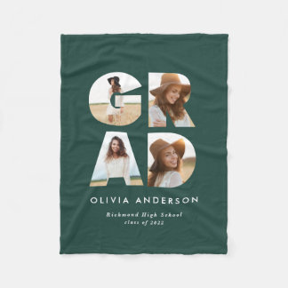Graduation 4 photo modern personalised green faux fleece blanket