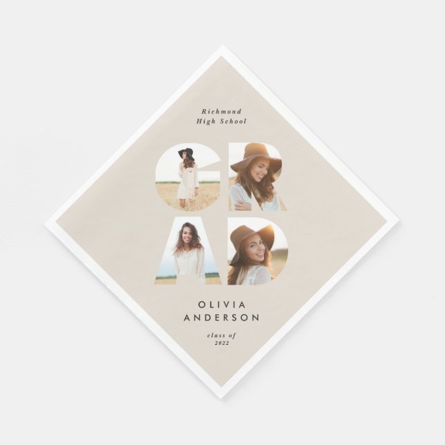 Graduation 4 photo modern personalised natural napkin (Corner)
